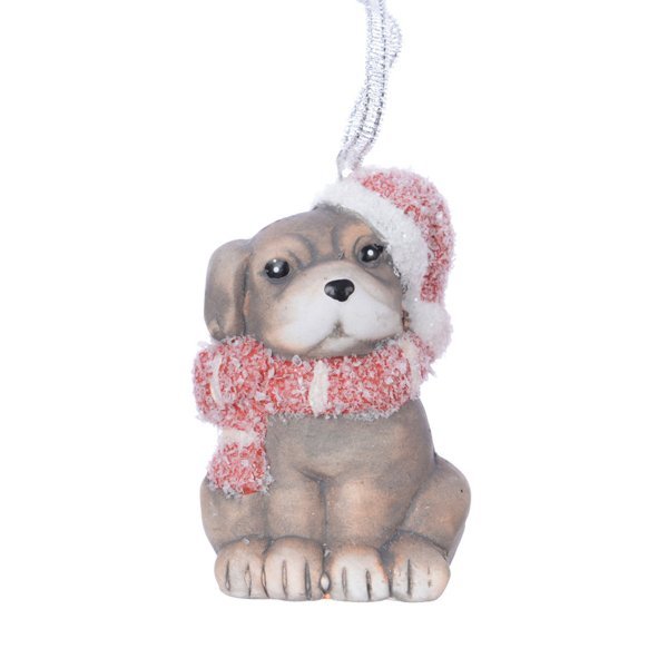 Χριστουγεννιάτικο Κεραμικό Σκυλάκι με Κόκκινο Κασκόλ (7cm)